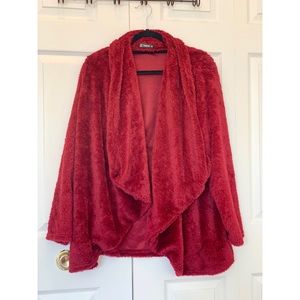 Fuzzy Dressy Red Cardigan Sweater. Never worn